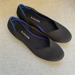 Rothy's Black Knit Flats with Blue Trim